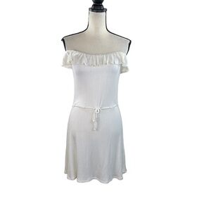 Reformation cream ribbed off the shoulder mini dress Grenada M